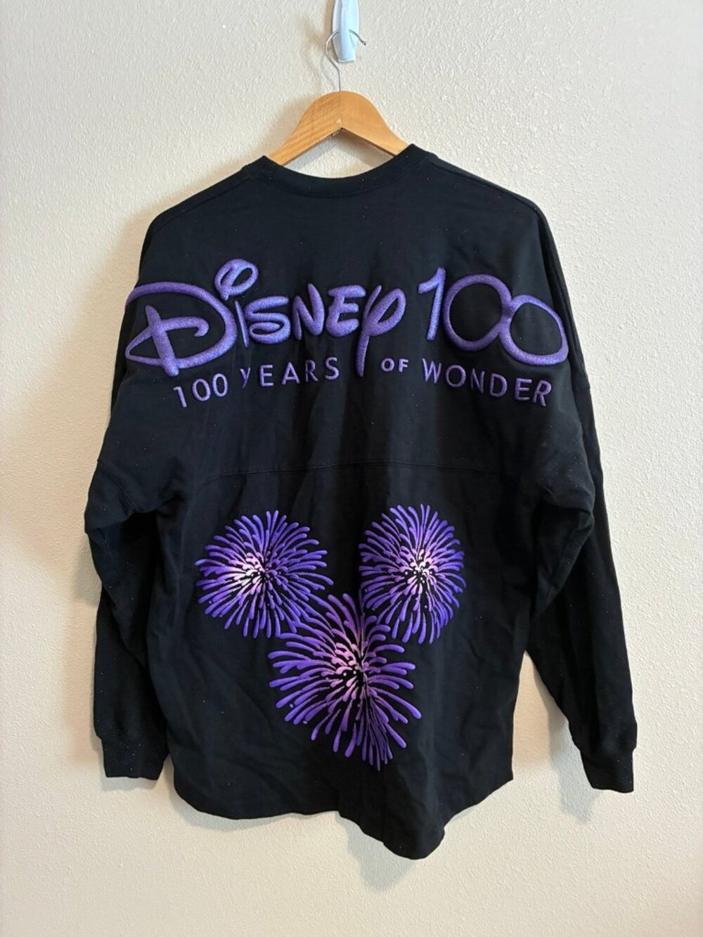 Disney 100 Years of Wonder Black Spirit Jersey Sweatshirt Purple Size Medium